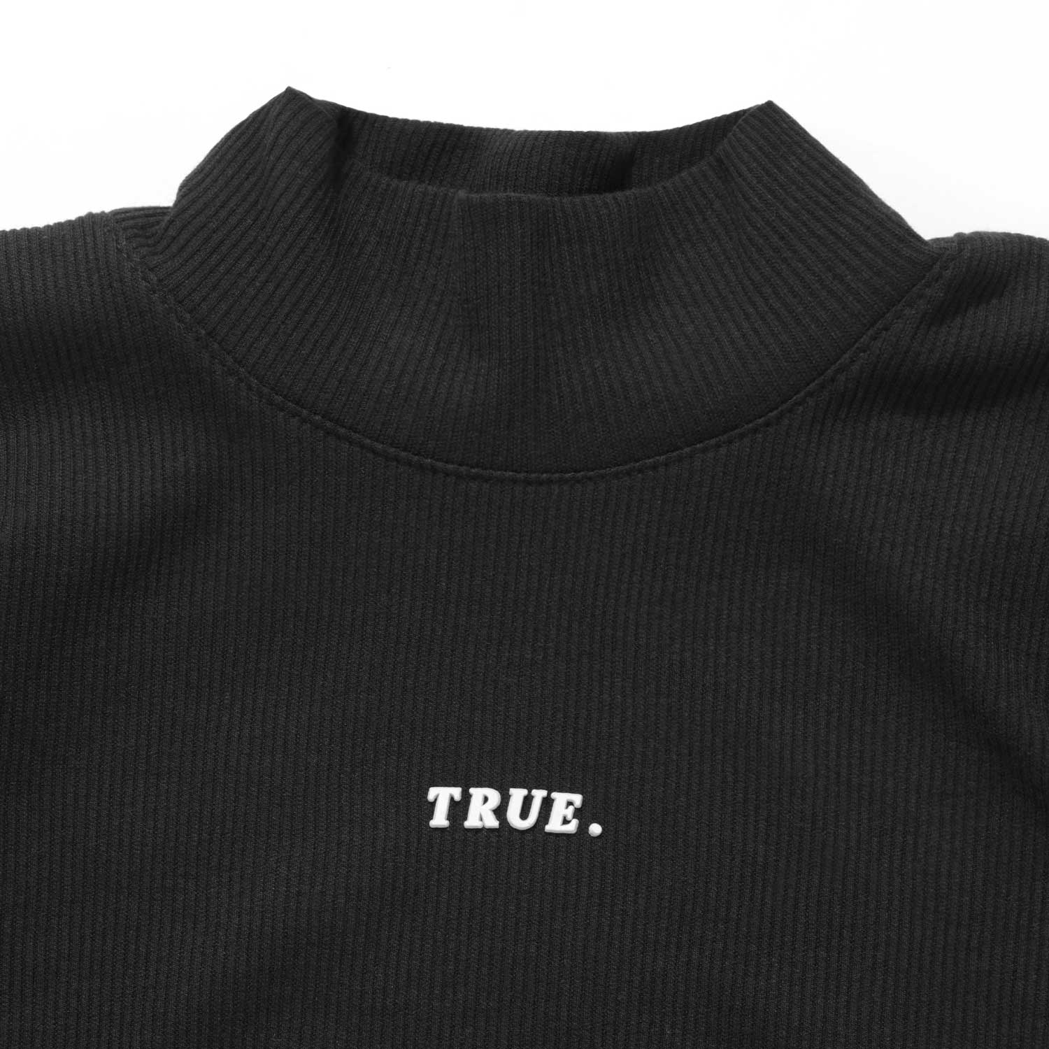 RIBBED MOCK -  NECK LS TOP - BLACK