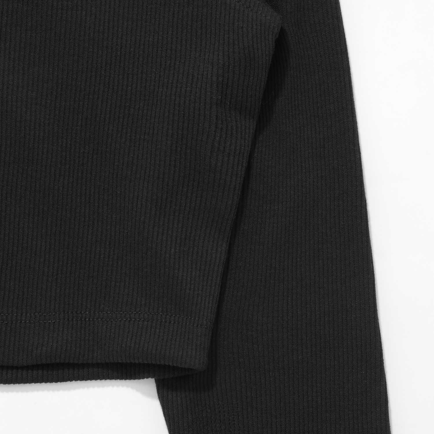 RIBBED MOCK -  NECK LS TOP - BLACK