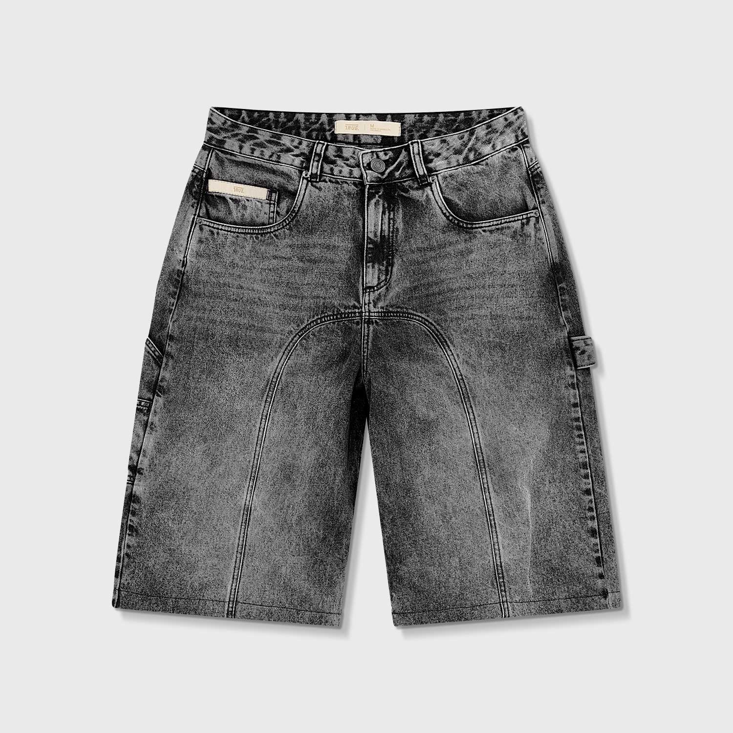 SLASHED DENIM JORTS - BLACK
