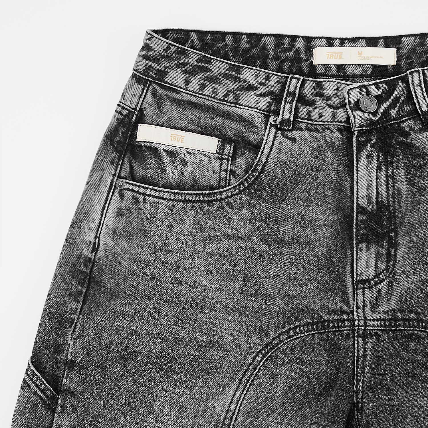 SLASHED DENIM JORTS - BLACK