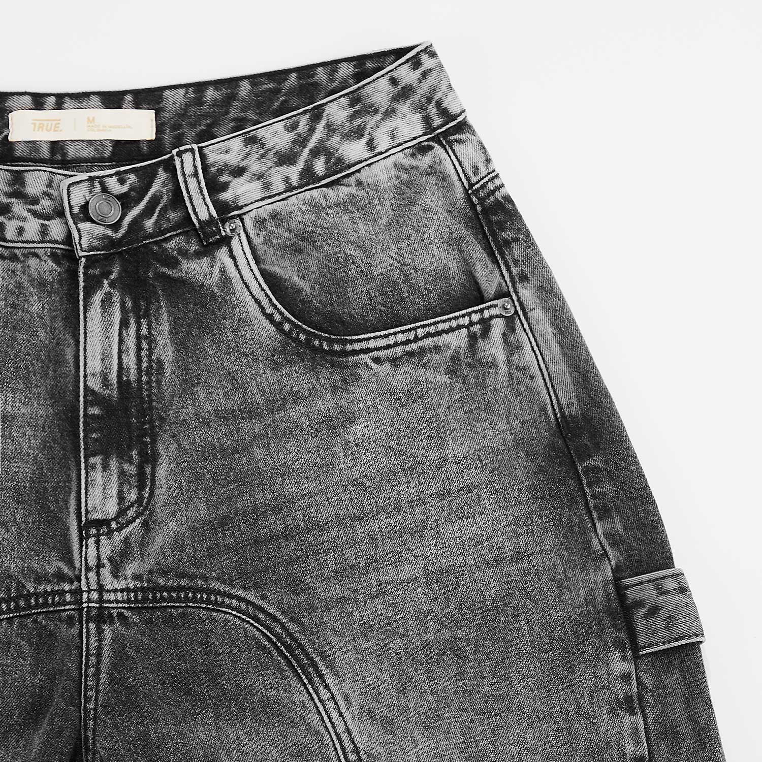 SLASHED DENIM JORTS - BLACK