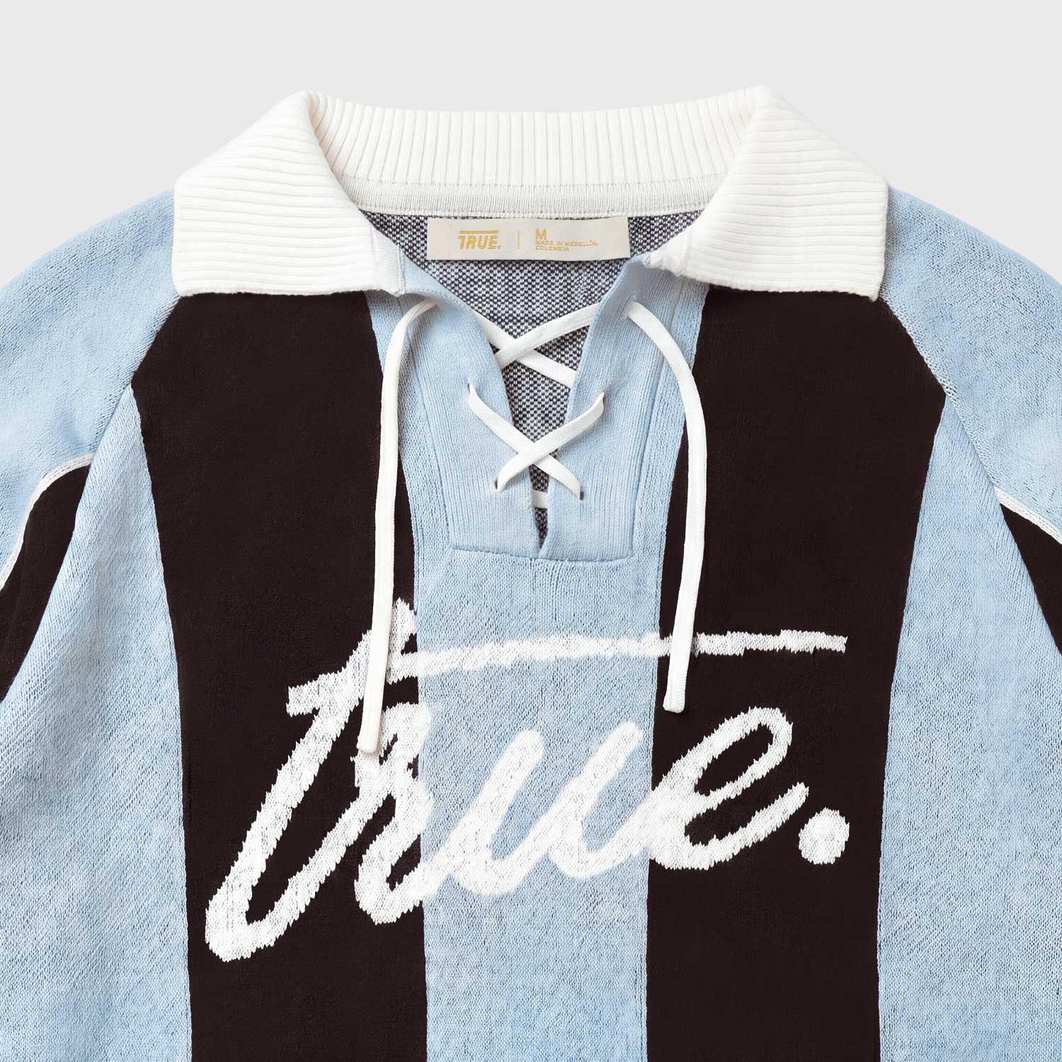 STRIPED KNIT POLO - BLUE