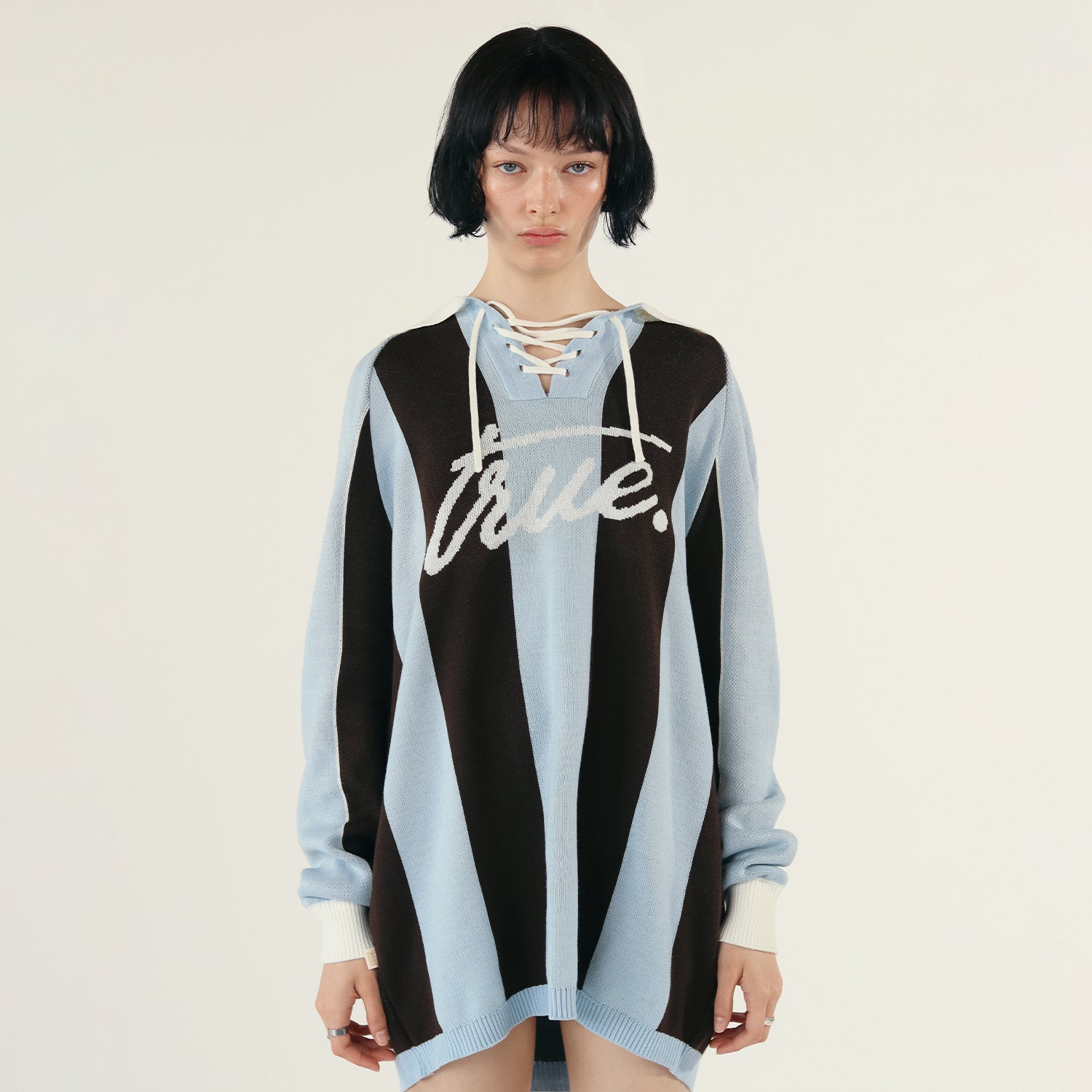 STRIPED KNIT POLO - BLUE