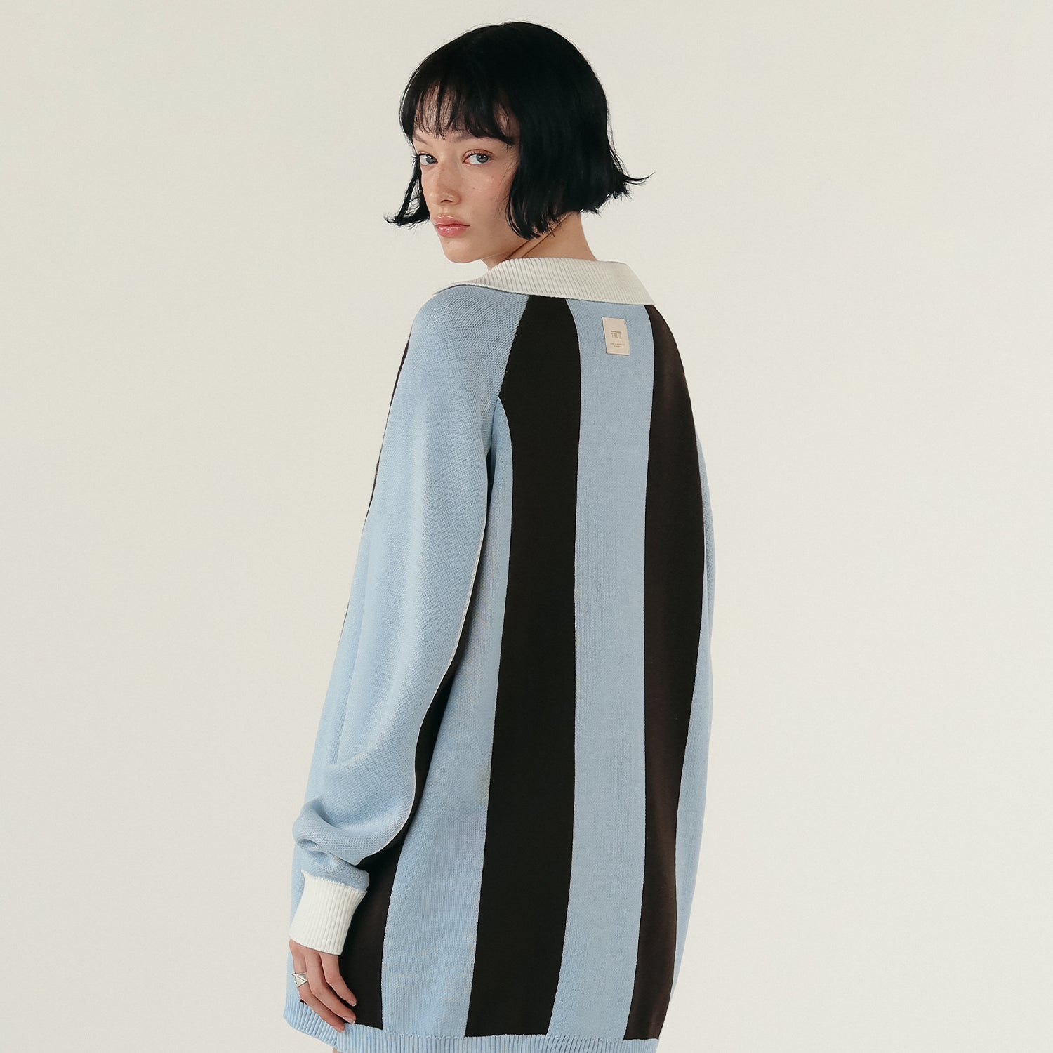STRIPED KNIT POLO - BLUE