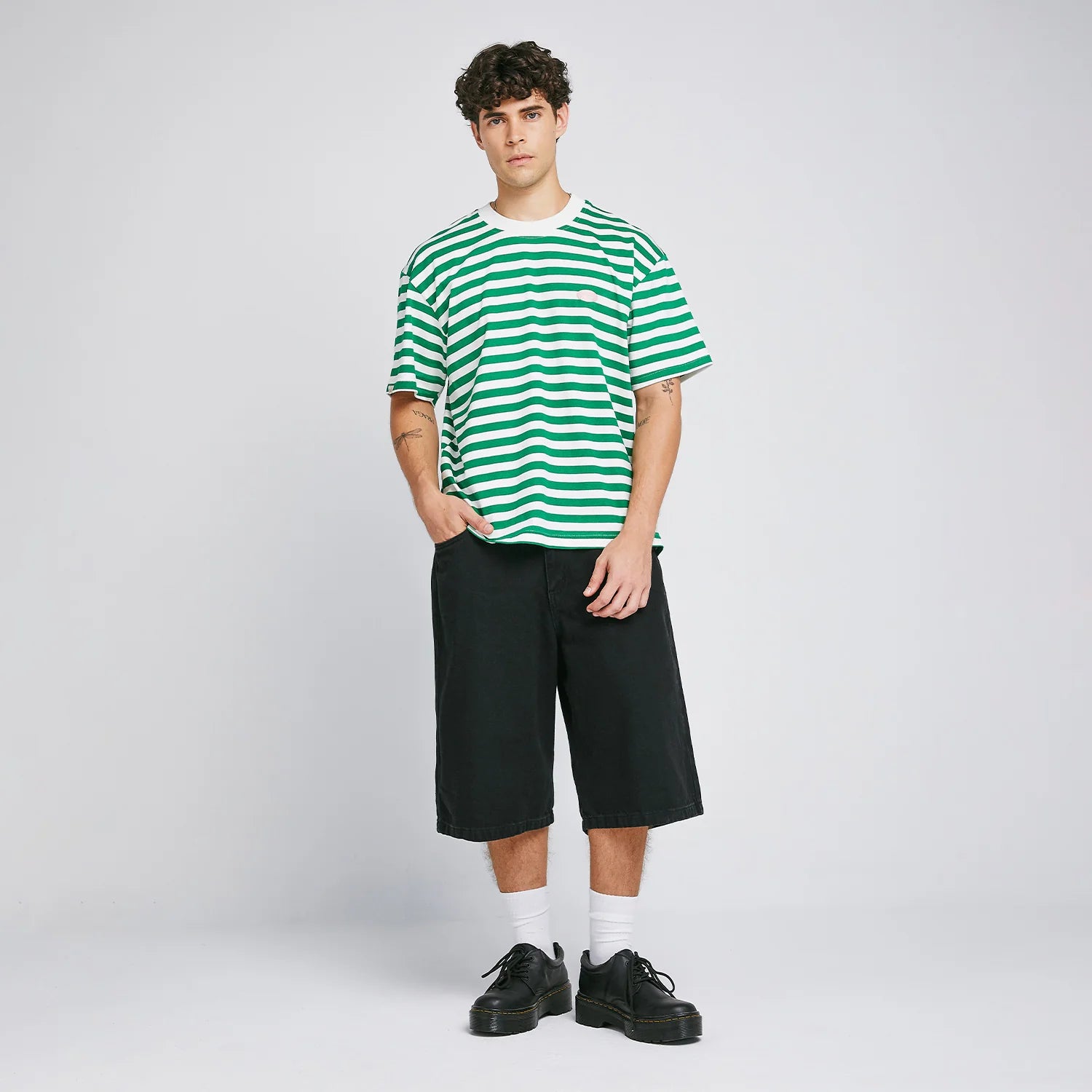 STRIPED NO FEAR TEE -  GREEN