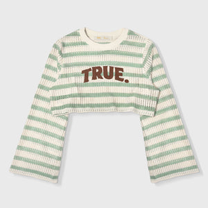 TEXTURE WIDE SLEEVE CROP TOP - CREAM