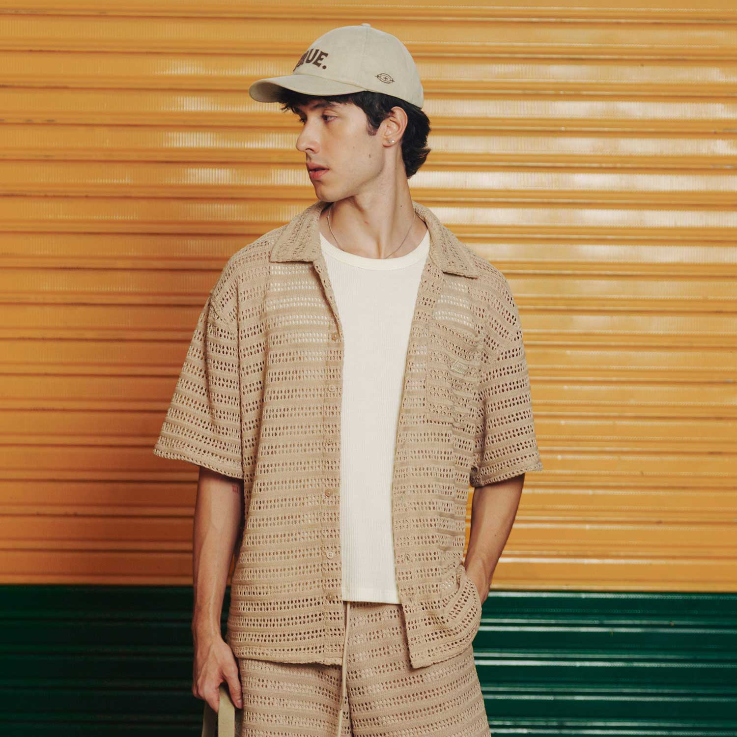 TEXTURE BOXY SHIRT - CAMEL