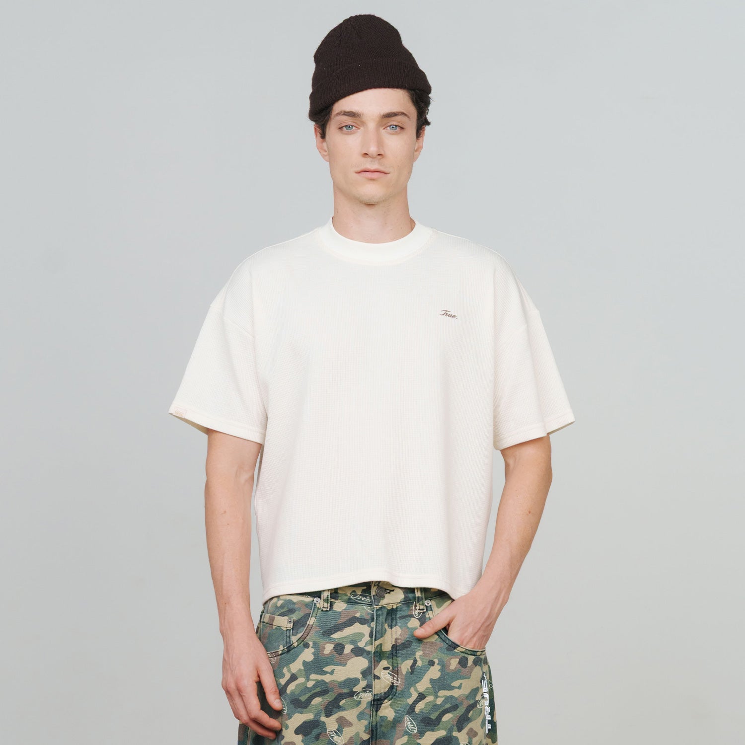 TEXTURED BOXY TEE - CREAM