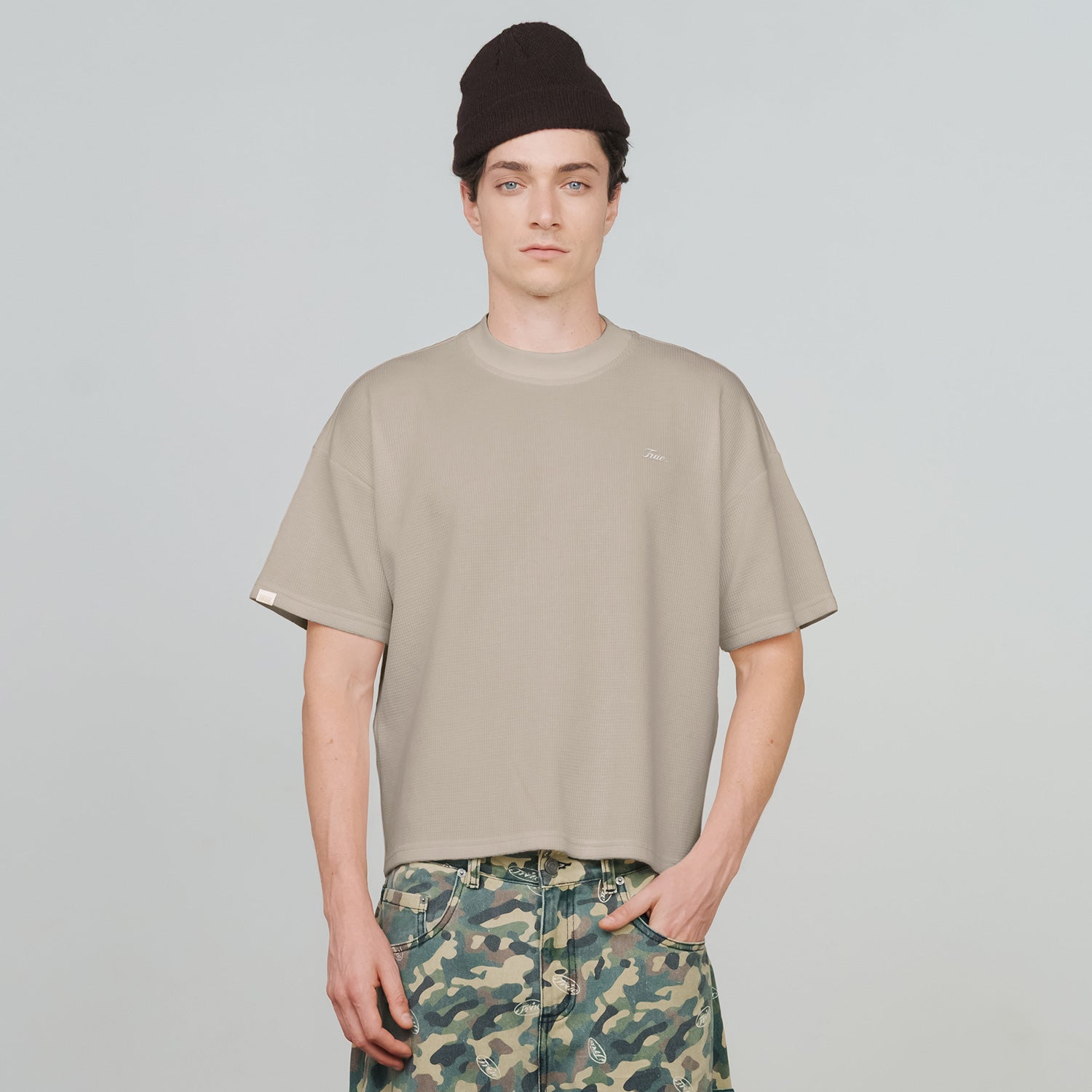 TEXTURED BOXY TEE - SAND