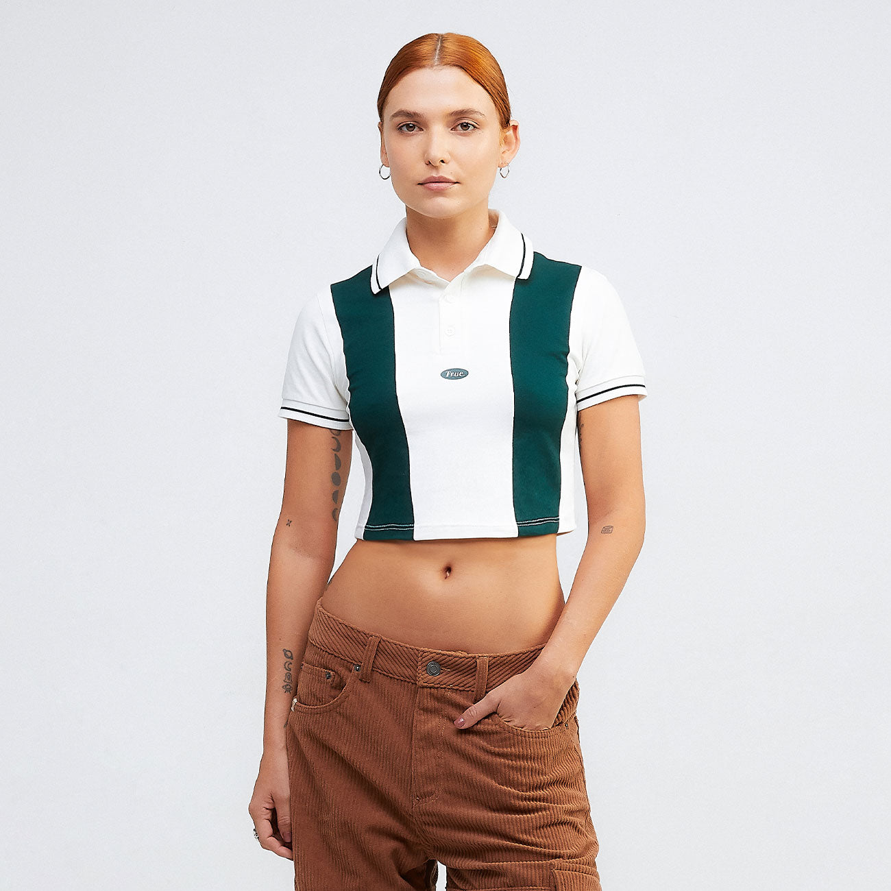 TRUE LOUNGE CROPPED POLO - PINE GREEN