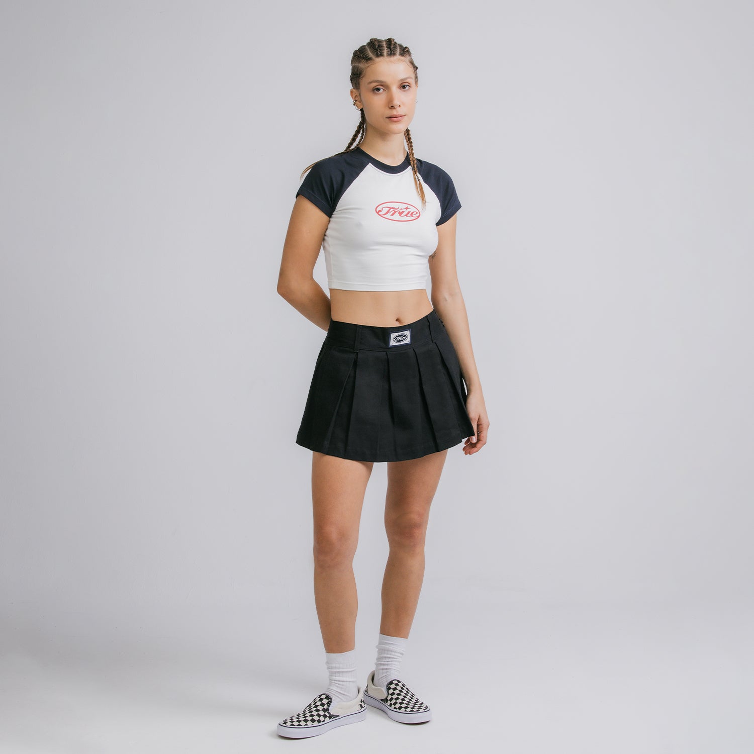 TRUE STAMP CROPPED SLIM TEE - NAVY BLUE