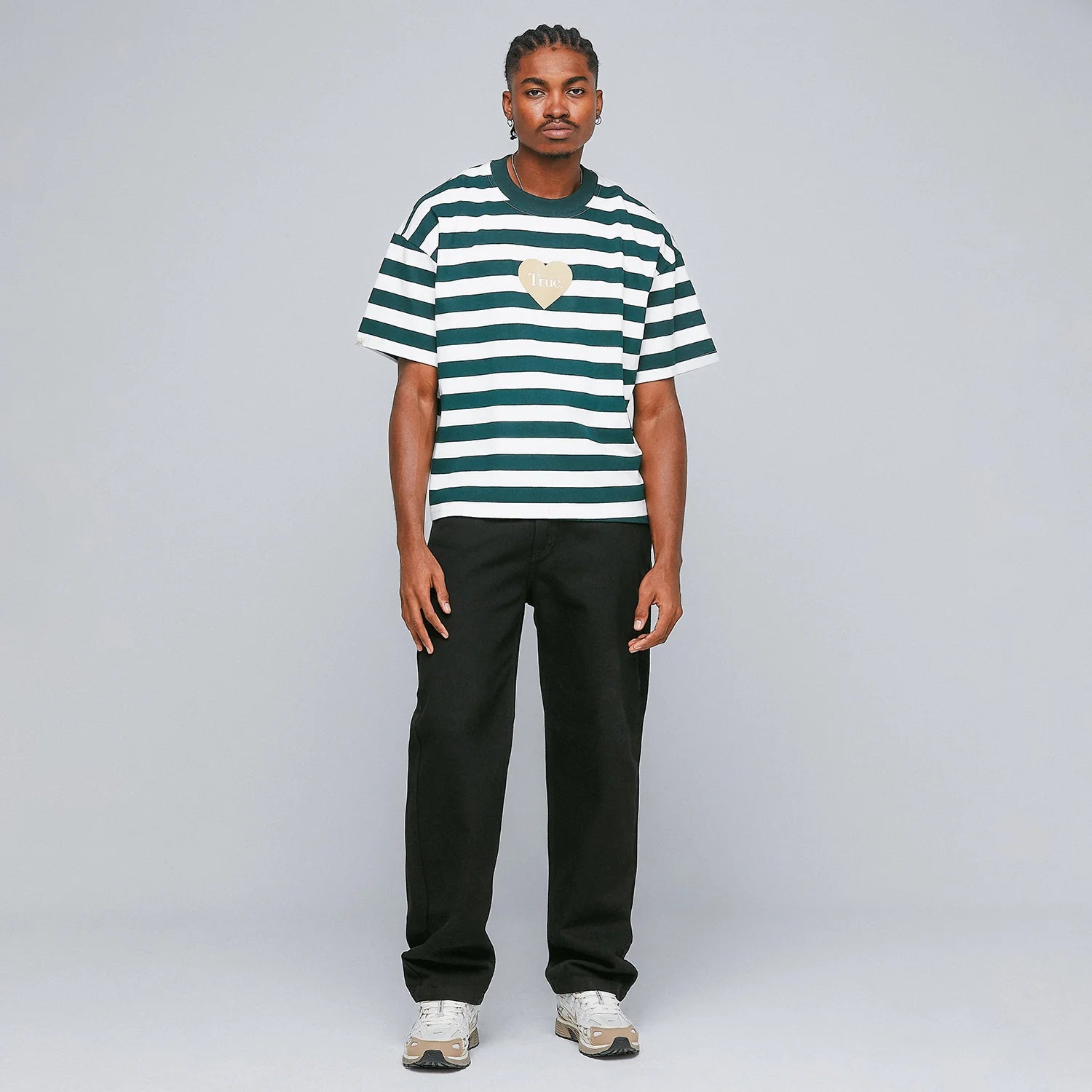 STRIPED BOXY TEE - PINE GREEN