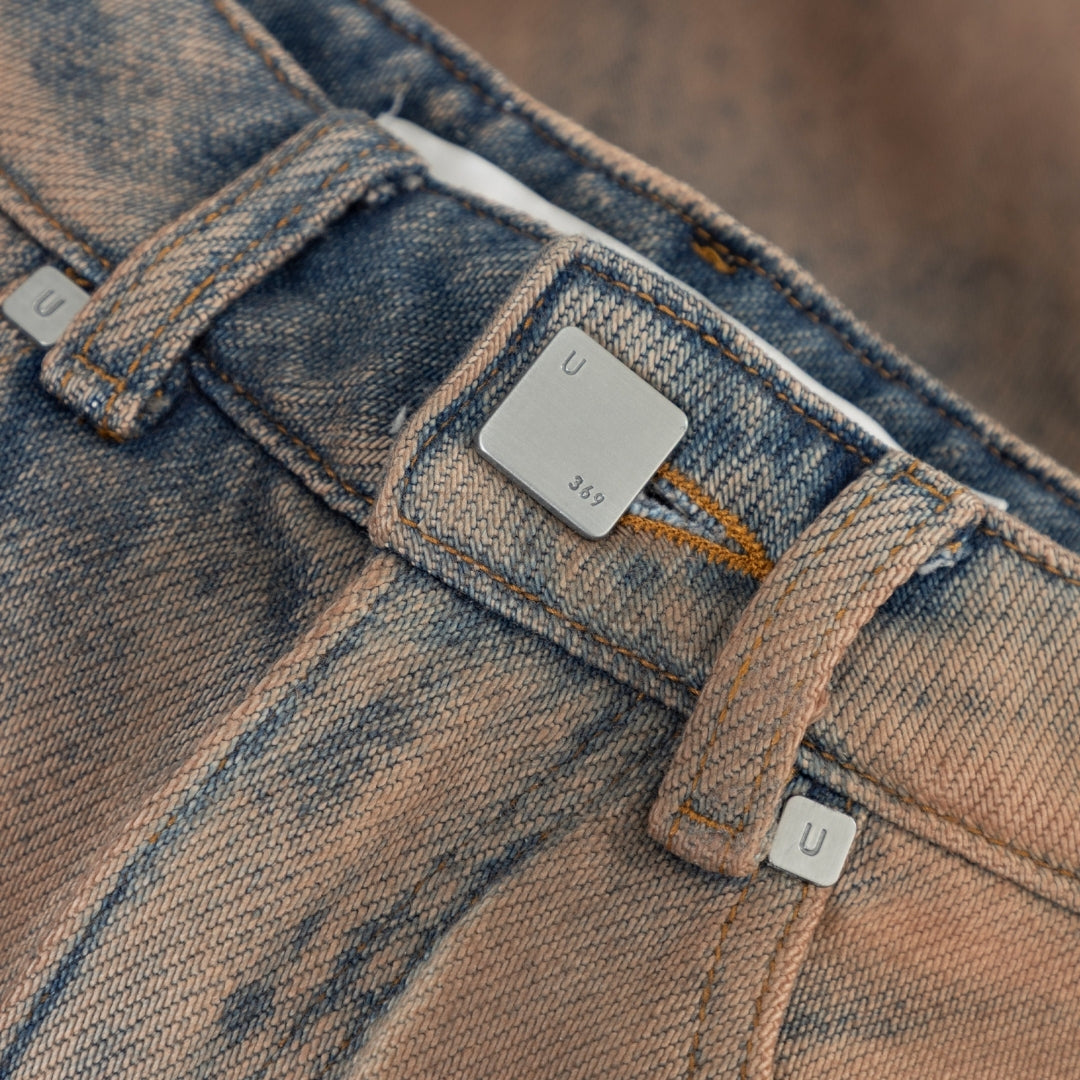 W 94' RIVETED PAINTED WIDE JEANS GOTHIC BLUE