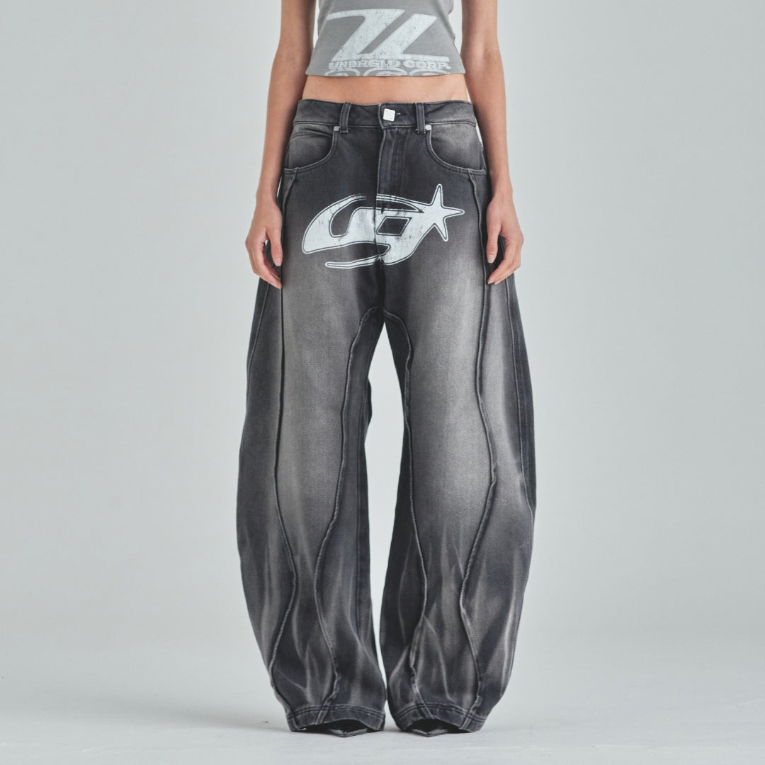 W ACT 1 UG STAR BARREL VEIN JEAN - WASHED BLACK