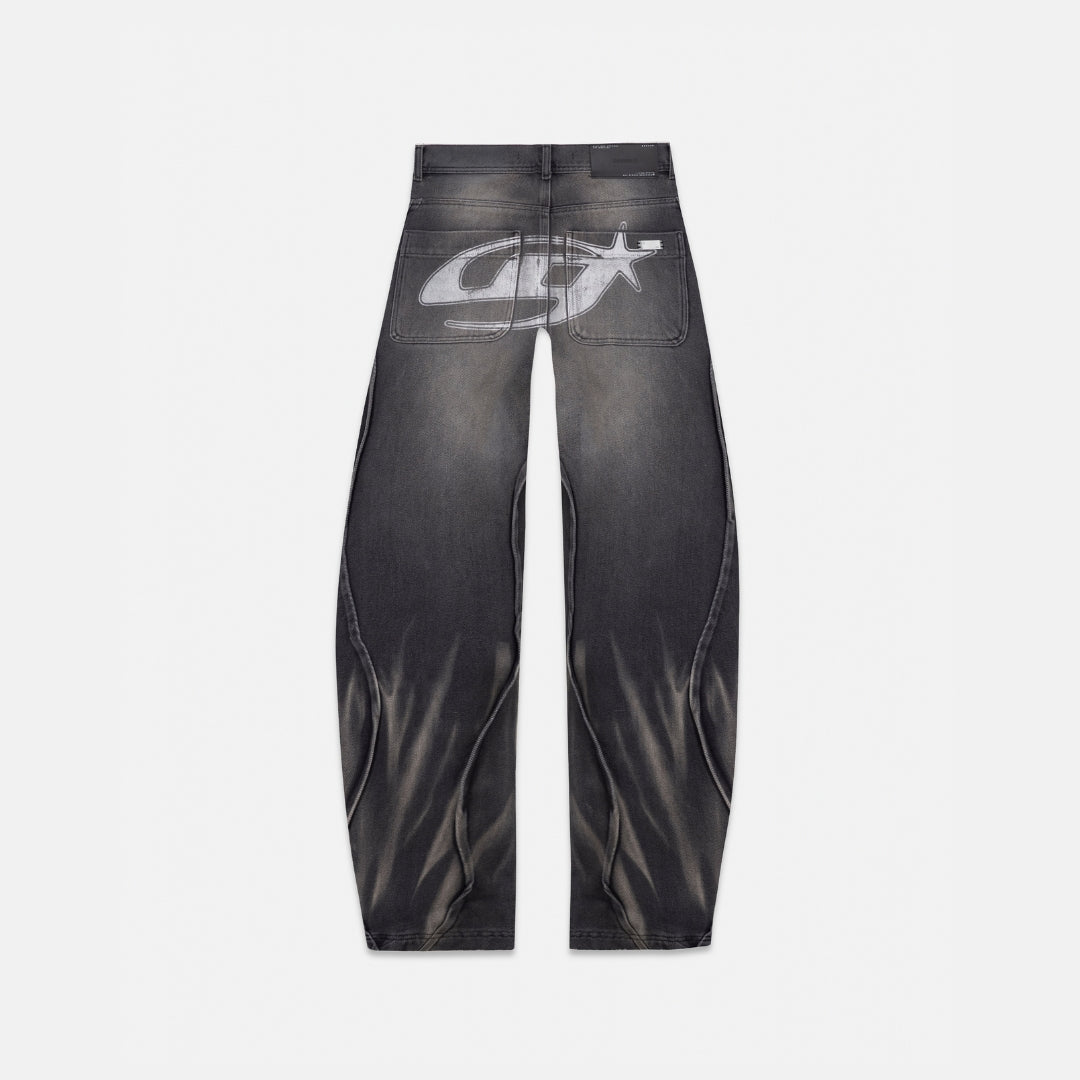 W ACT 1 UG STAR BARREL VEIN JEAN - WASHED BLACK