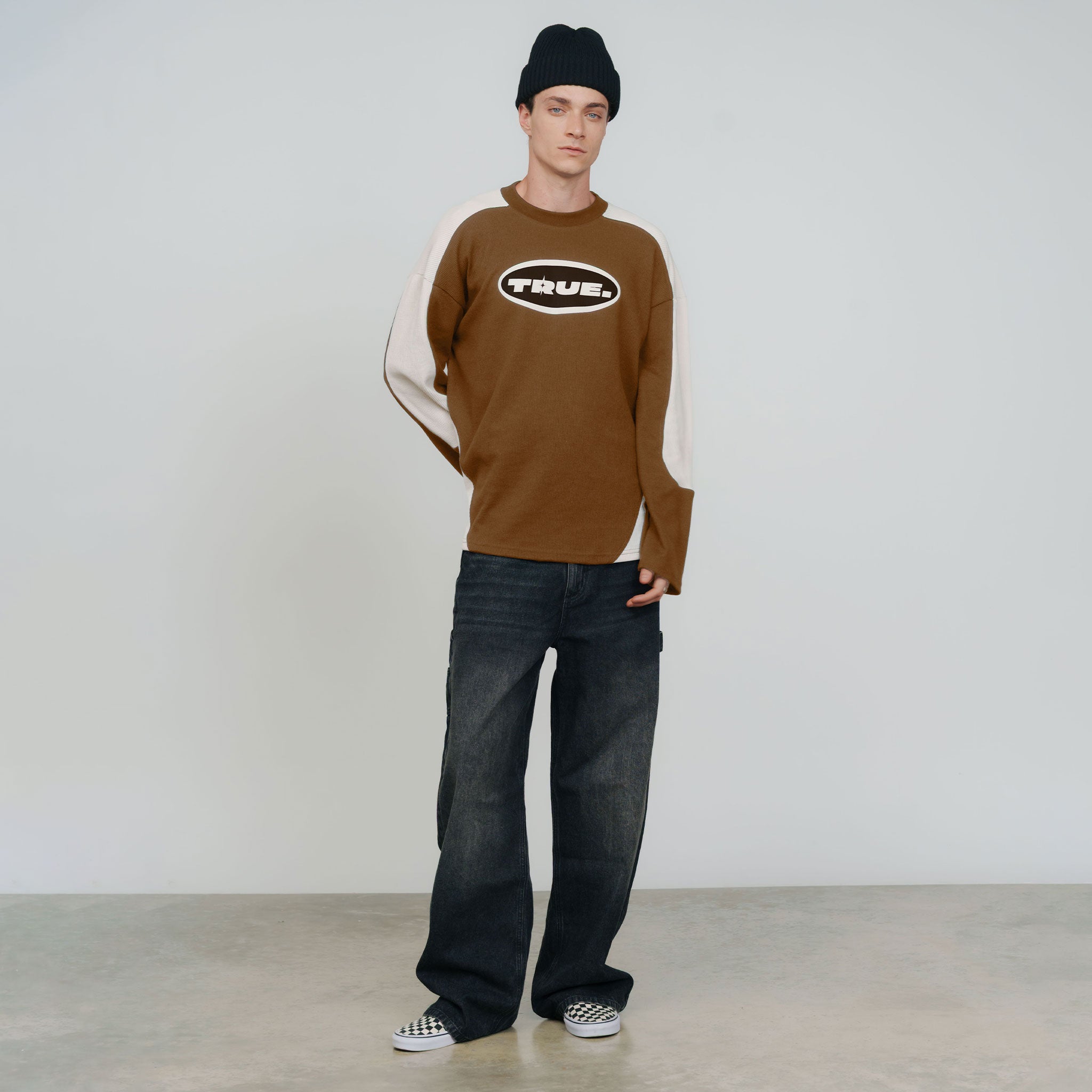 WAFFER LONG SLEEVE TEE - BROWN