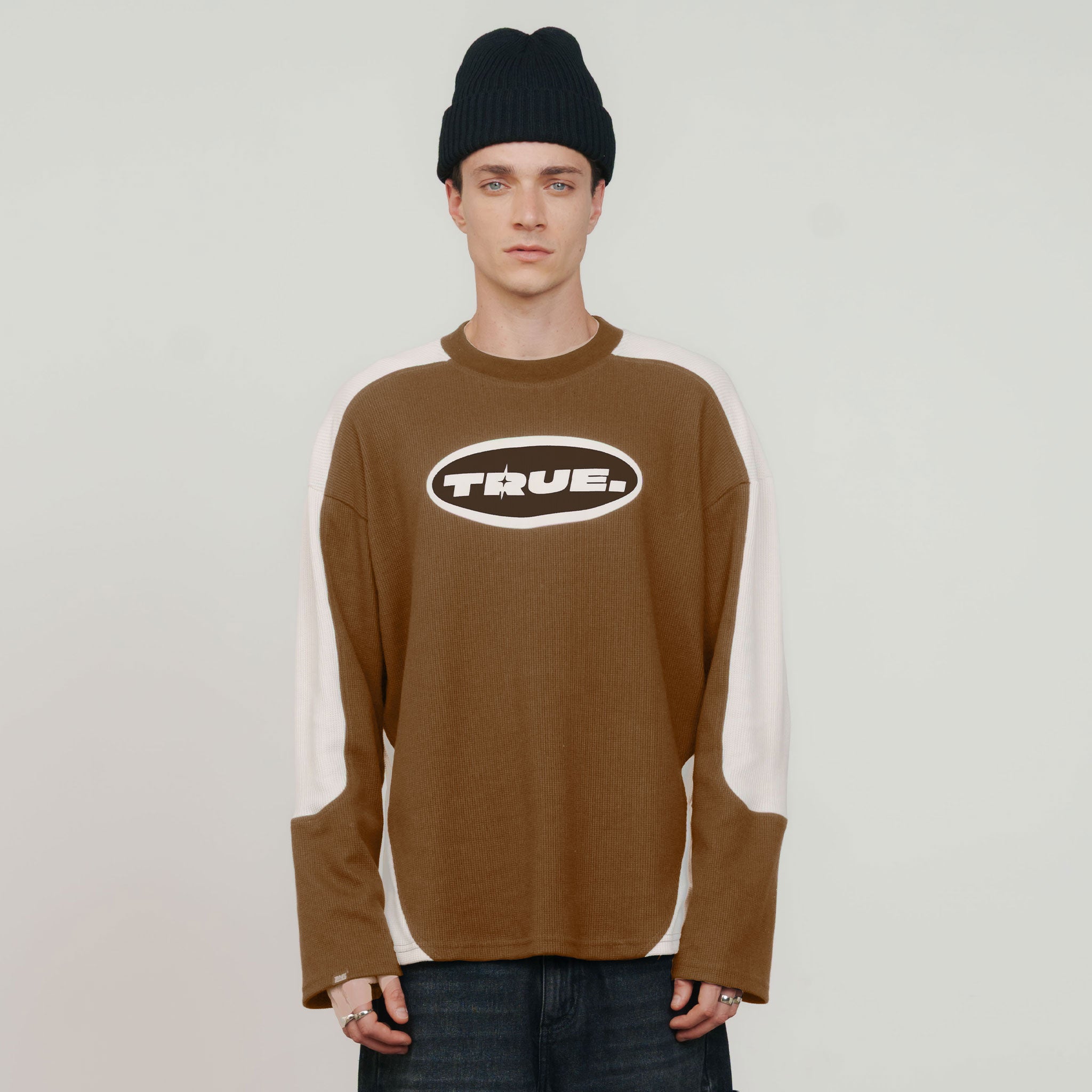 WAFFER LONG SLEEVE TEE - BROWN
