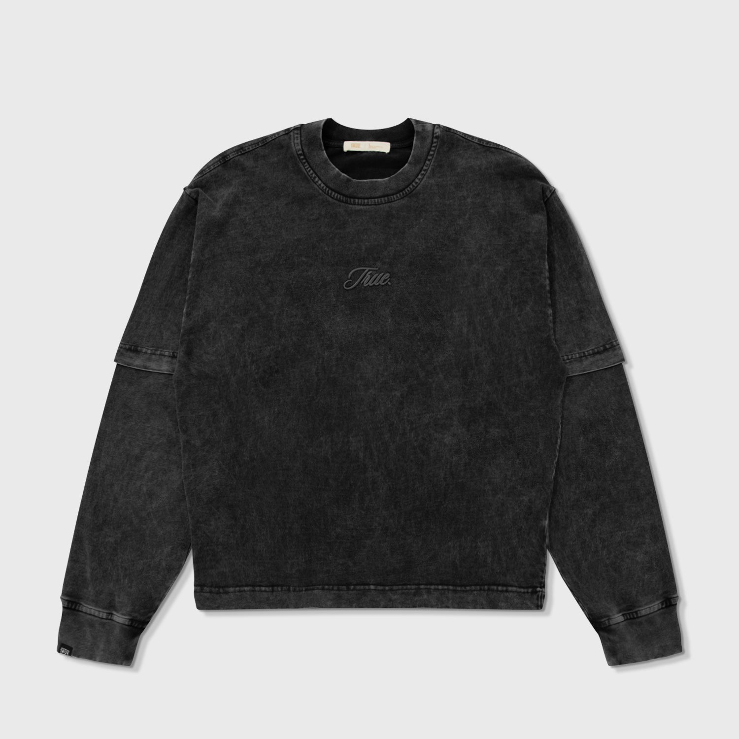 WASHED DOUBLE SLEEVE TEE - BLACK