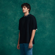 CAMISETA OVERSIZED CUELLO TEJIDO - BLACK