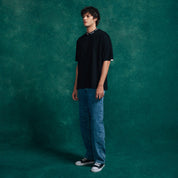 CAMISETA OVERSIZED CUELLO TEJIDO - BLACK