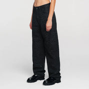 ANIMAL PRINT STRAIGHT LEG LASER PANT - BLACK